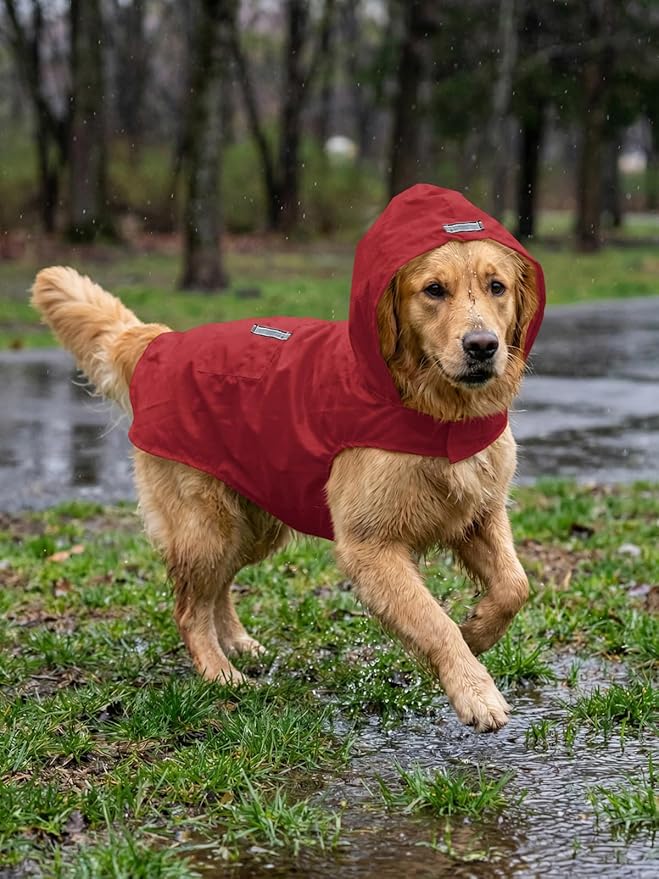 Dog Raincoat Reflective Adjustable Hooded Pet Rain Jacket Poncho with Leash Hole for Dogs S-5XL