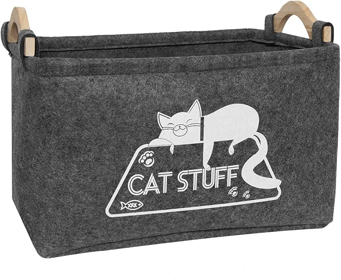 Vumdua Cat Toy Box, Cat Toy Storage Basket with Handles, Felt Pet Toy Basket Pet Supplies Storage Bin, Perfect for Organizing Cat Toys and Accessories