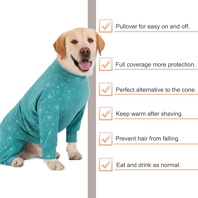 Dog Coats Autumn Winter Jumpsuit for Large Medium Dogs, Warmer Recovery Suit Polar Fleece Dog Bodysuit Lightweight Pajamas Pullover Stretchy Onesie Four-Legged Cold Weather Clothes (5XL, Green)