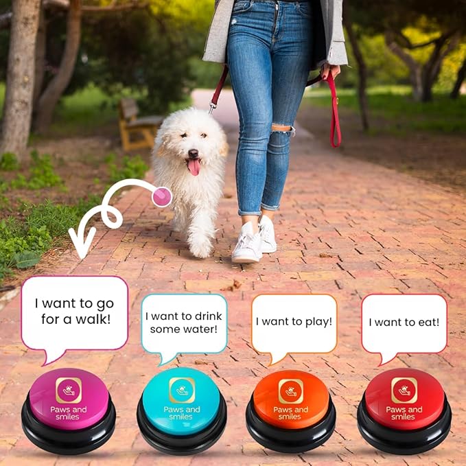 Paws and Smiles Dog Buttons for Communication, 8-Pack Recordable Talking Buttons for Dogs & Cats, 30-Second Voice Dog Training Buttons Starter Set Pet Communication Buzzer Gift