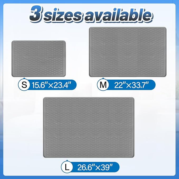 MEWTOGO Easy Clean Silicone Cat Mat for Litter Box - 23.4" x 15.6" Waterproof Non-Slip Kitty Litter Trapping Mat for Protecting Floor, Less-Mess Food Water Mat for Indoor, Gray
