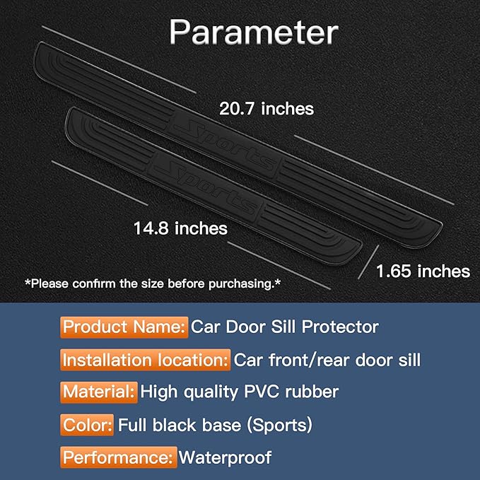Door Sill Plate Protectors for Car - Universal Door Entry Guards Sill Scuff Cover Panel Step Protector, Welcome Pedal Protector Cover, Sports Pattern, Full Black Base, 4pcs/Set