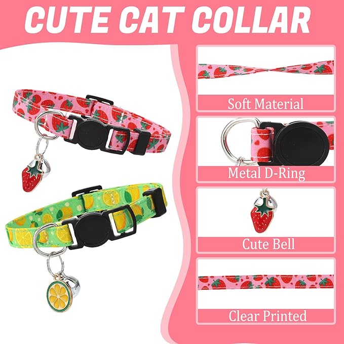 30Pcs Breakaway Cat Collars with Bells and Pendants Adjustable Floral Fruit Cat Collars Safety Kitten Collar for Girl Boy Cats, Multicolor