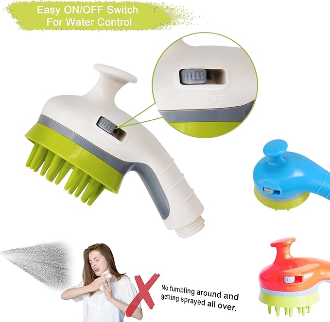 Dog Shower Head Brush Splash Shield Indoor Outdoor Pet Wash Bath Grooming Accessories Water Pressure Control Rubber Scrubbing (1, White)