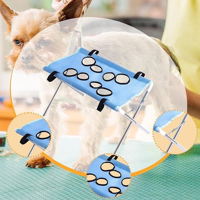 Pet Grooming Hammock with Washing Eight Hole Hammock Helper Hanging Harness for Picking Ears Nail Clipping Home, Blue