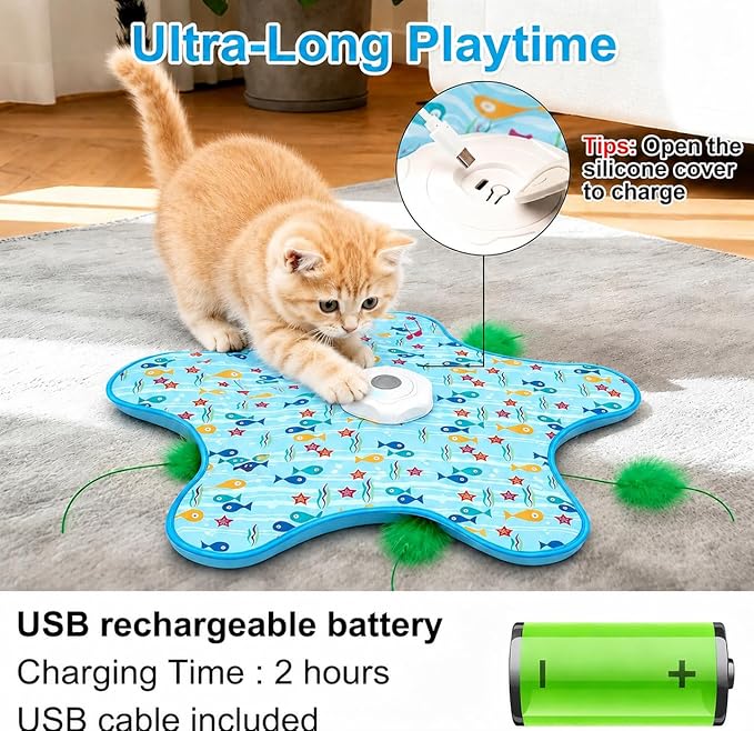 Motion Activated Interactive Cat Toy, Automatic Hide and Seek with Moving Feather, Animal Chirps, 3 Modes Auto Sleep, USB Rechargeable Enrichment Toy for Indoor Cats & Kittens