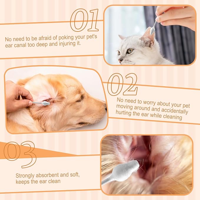 110 PCS Dog Ear Cleaning Swabs Pet Cotton Swabs Gourd-Shaped Design Large Cotton Buds Double Sided Soft Paper Stick Dog Cat Ear Cleaner Swab Safe Grooming Tool for Medium and Big Dogs