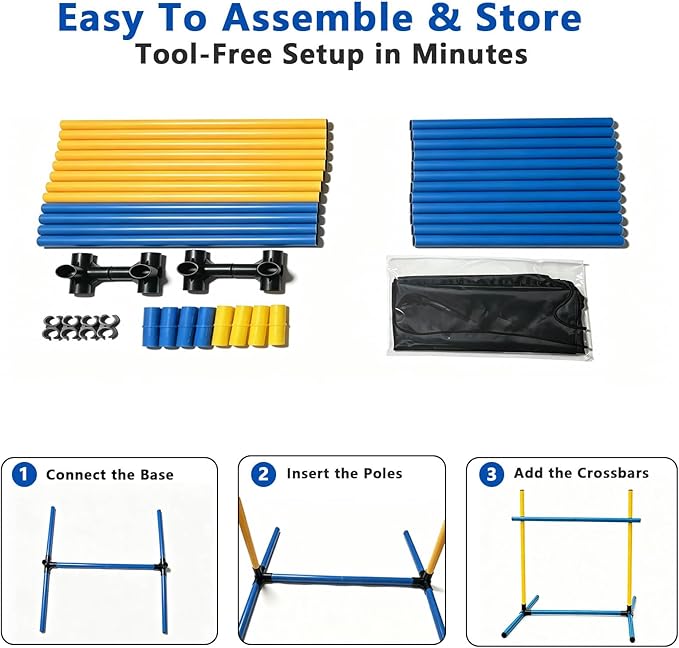 Dog Agility Training Hurdle Set, Adjustable PVC Jump Bars for Backyard Exercise, Outdoor Obstacle Equipment for Small & Medium Dogs (2 Sets)