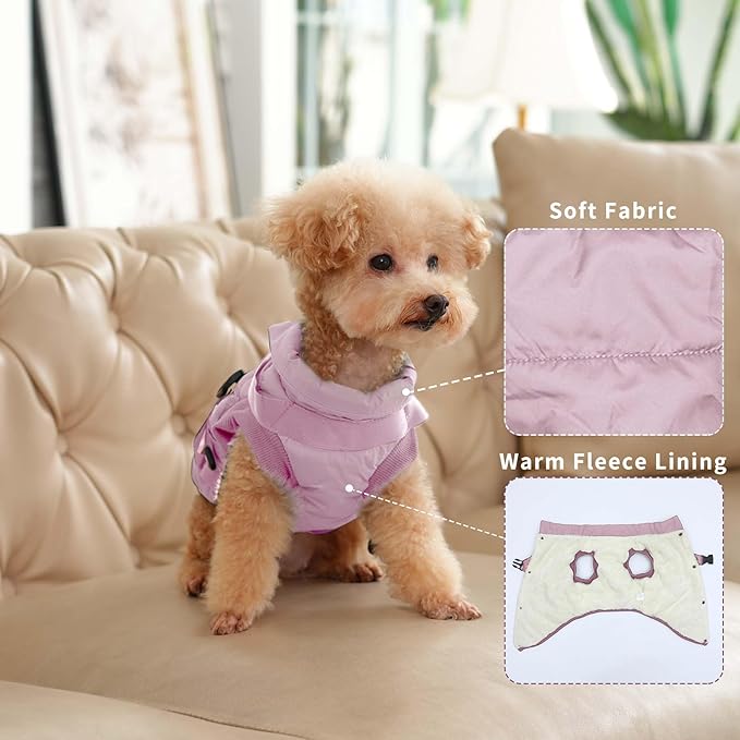 JoyDaog Dog Jacket with Harness,Fleece Lined Warm Puppy Coat for Winter,Soft Windproof Small Dog Vest,Light Pink S