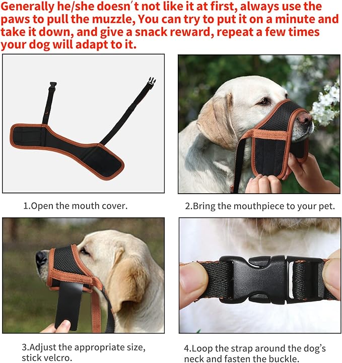 HEELE Dog Muzzle,Soft Nylon Muzzle Anti Biting Barking Chewing,Air Mesh Breathable Drinkable Adjustable Loop Pets Muzzle for Small Medium Large Dogs 4 Colors 4 Sizes (Brown, M)