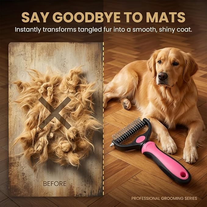Deshedding Brush for Dogs and Cats: Undercoat Rake Pet Brush for Long Hair - Dematting Comb Removes Tangles Knots and Loose Fur, Grooming Tool for Thick Coats (blue, M)