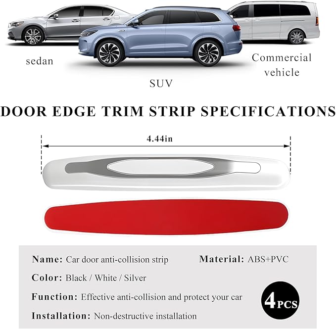 DXNQ 4 PCS Car Door Edge Guards, Anti-Scratch Door Edge Guards Trim Strip with Self Adhesive, Car Door Protector Bumper Guards for Most Cars Trucks SUVs, Exterior Car Accessories (White)
