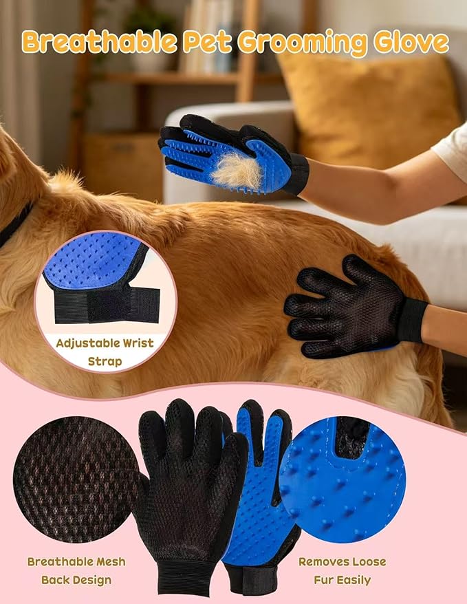 Specialized Dogs Grooming Set for Shedding Season, 10-Piece Set, Including Pet Nail Clippers, Nail Files, a Flea Comb, Grooming Gloves, and a Comb Set; Suitable for Cats and Dogs (Pink)