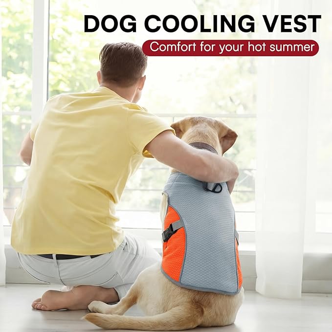 Dog Cooling Vest for Small Dogs, Cooling Jacket for Dogs with Mesh and D Ring, Dog Reflective Stripe Jacket for Hot Weather, Orange-S