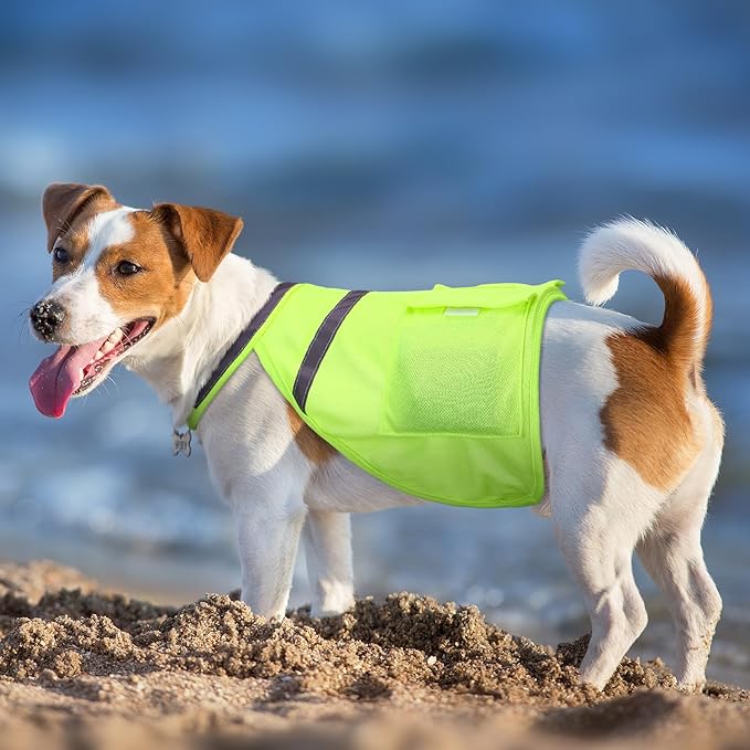 Aliceset 2 Pcs Dog Cooling Vest with 4 Recyclable Ice Pack Summer Outdoor Dog Cooling Harness Shirt Adjustable Pet Cooler(Fluorescent Green,Large)