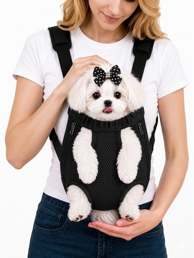 Inspack Dog Backpack Carrier/Cat Carrier, Adjustable Pet Front Carriers Travel Bag for Puppy Medium Dogs, Legs Out, Soft Ventilated Doggie Chest Carry Backpacks for Hiking/Camping, 10-16 lbs, Black