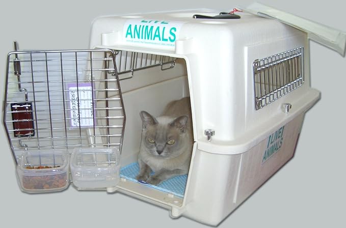 DryFur Pet Carrier Food Water Dish - Clear- Spill Resistant - Hook On Cups - Travel Kennel Bowls set of 2 (Small)