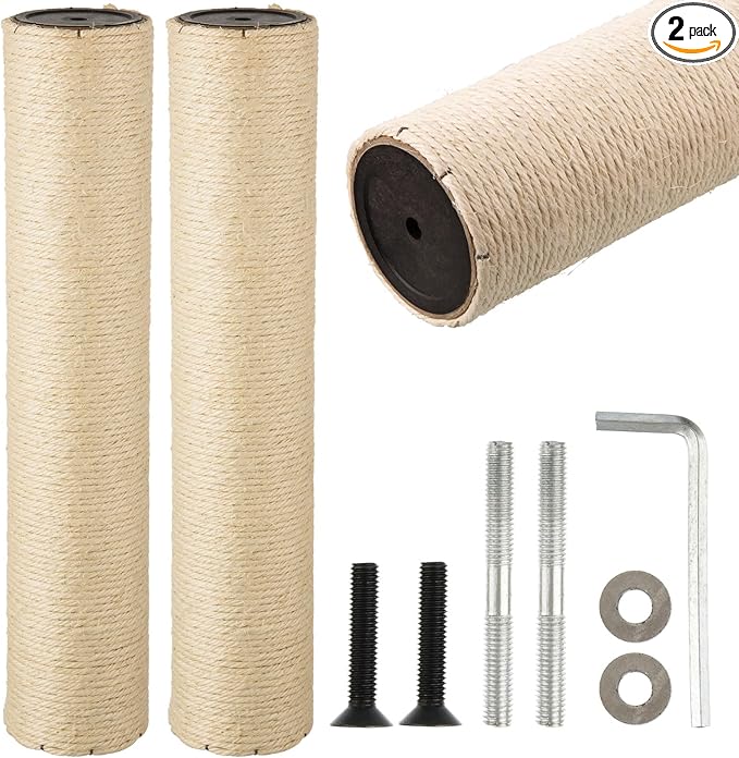 2 Root Cat Scratching Post Replacement 17.72x3.54 Cat Tree Scratch Post Replacement Natural Sisal Pole Cat Scratch Post Refill Pole Part with M8 Screws for Kitten Tree Tower Cat Furniture Accessories