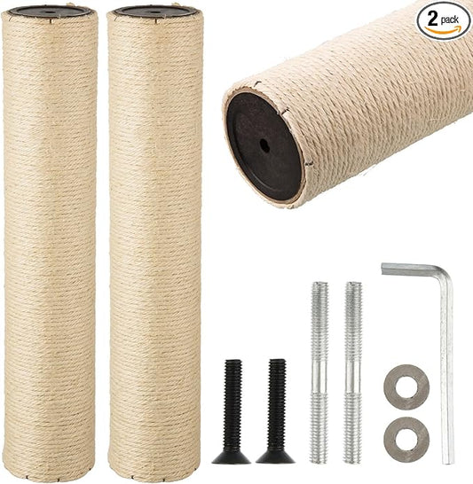 2 Root Cat Scratching Post Replacement 17.72x3.54 Cat Tree Scratch Post Replacement Natural Sisal Pole Cat Scratch Post Refill Pole Part with M8 Screws for Kitten Tree Tower Cat Furniture Accessories