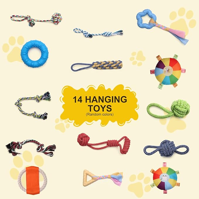 38" Extra Large Puppy Play Gym Jungle Gym with 14 Toys, Indoor Dog Activity Center with Adjustable Elastic Tug Straps, Spacious PVC Design for Small Dogs & Puppies 0-6 Months