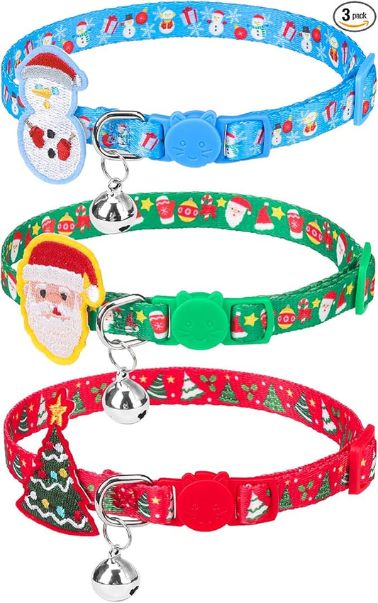 PUPTECK Cat Collar Breakaway with Bells, Kitten Collar Outfit Adjustable for Girl Boy Small Pet Puppy Bunny, Cute Costume Accessory with Safety Release Buckle (Sticker-Christmas)