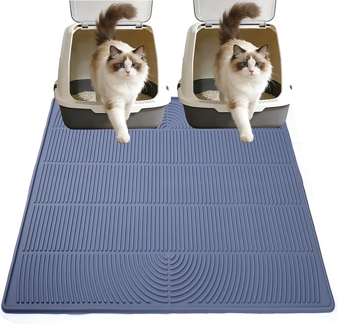 47" x 35" Extra Large Cat Litter Mat, Heavy Duty Waterproof Litter Box Floor Mat for Multiple Cats, Jumbo Silicone Pad Traps Litter & Liquid, Machine Washable for Easy Cleaning, Grey