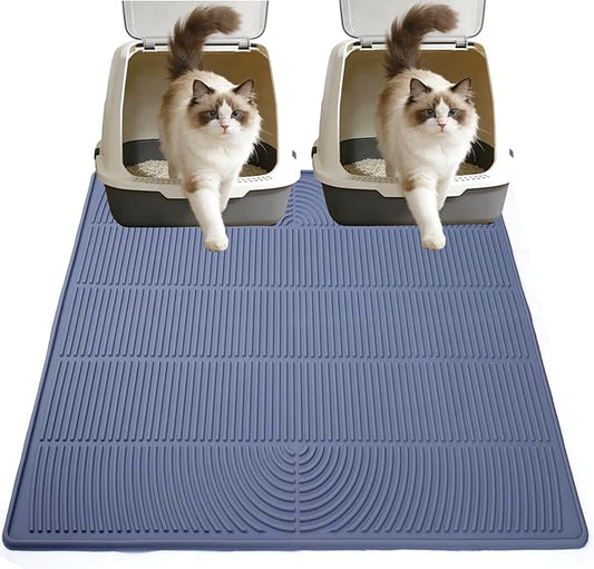 47" x 35" Extra Large Cat Litter Mat, Heavy Duty Waterproof Litter Box Floor Mat for Multiple Cats, Jumbo Silicone Pad Traps Litter & Liquid, Machine Washable for Easy Cleaning, Grey