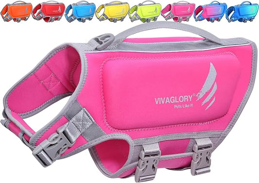 VIVAGLORY High Buoyancy Dog Life Vest, Swimming Vest with Handle, Dog Life Jacket for Swimming & Boating, Buoyancy for Puppy Doggy, XS, Pink