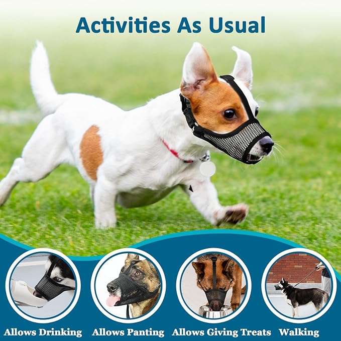 LUCKYPAW Mesh Dog Muzzle for Large Medium Small Dogs, Soft Dog Muzzle to Prevent Biting Chewing Excessive Barking with Adjustable Head Strap, Perfect for Vet Visit (Black, XXL)