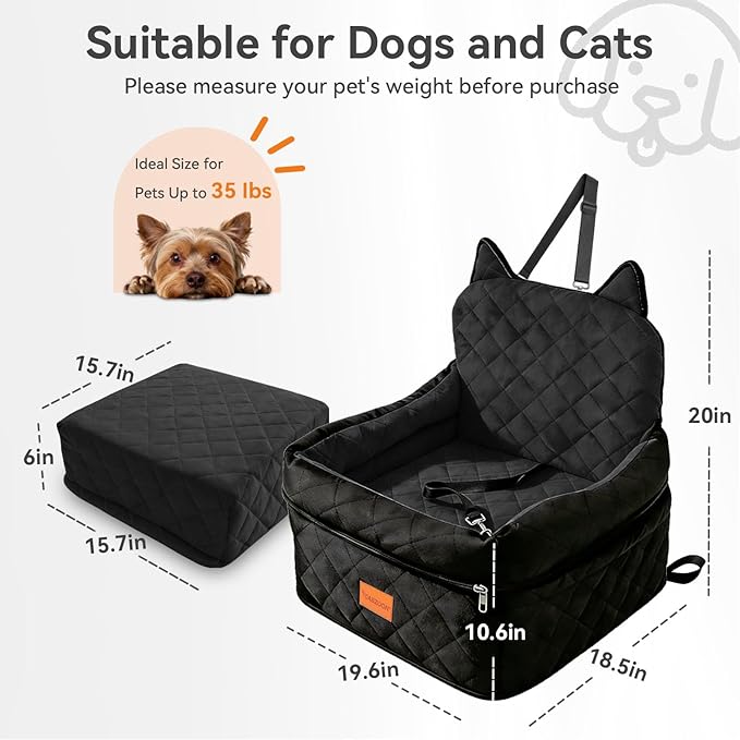 Dog Booster Car Seats for S/M Dogs Up to 35lbs,Pet Car Seat/Travel Bed with Washable&Removable Cover,Storage Pockets,Dog Safety Belt and Elevated Cushion Fits in Front/Back Seat