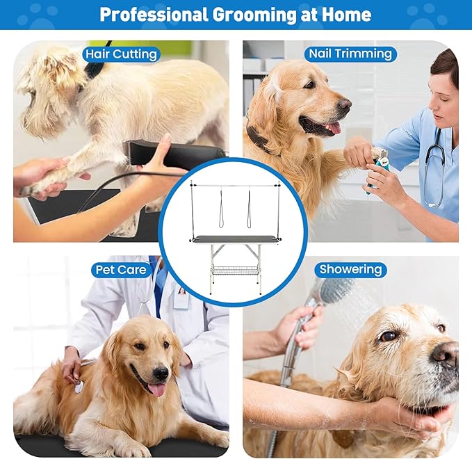 Giantex 47'' Dog Grooming Table with Adjustable Arm & 2 Nooses, Foldable Pet Grooming Station with Non-Slip Waterproof Surface, Mesh Storage Tray, Heavy Duty for Small to Large Dogs