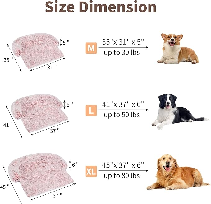 KHONSU PET Large Calming Dog Bed for Couch – Sofa Protector Mat with Bolster, Removable Washable Non-Slip Cover, Fits XL Dogs up to 70 lbs, Grey 45"x37"