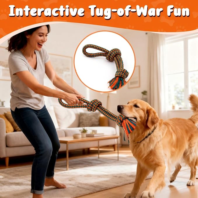 Interactive Dog Rope Toy for Large & Medium Dogs Durable Tug of War Toy for Training, Boredom Relief & Teeth Cleaning, Safe Ultra-Fiber Chew Toy for Daily Play (Small)