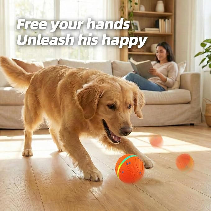 3.5 Inch Interactive Dog Toys, Automatic Moving Balls for Dogs, 3-Modes with Colorful Lights , Durable E-TPU Material, Active Self Rolling, Bouncing, and Rotating Dog Toy to Keep Them Busy, Orange