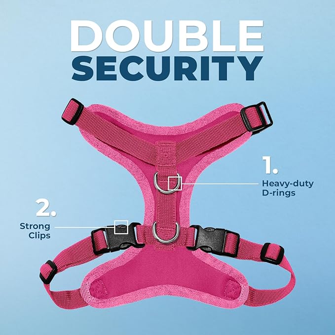 Best Pet Supplies Voyager Step-in Lock Pet Harness w Reflective Pet Leash Combo Set with Neoprene Handle 5ft - Supports Small, Medium and Large Breed Puppies/Cats - Fuchsia, S