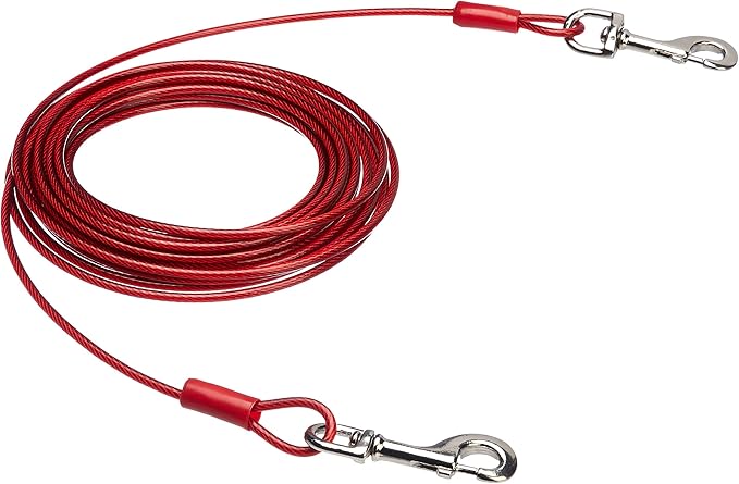 Amazon Basics Tie-Out Cable For Large Dogs, 30 Feet Long, Rust-Resistant, Durable Metal Clips, Up to 125 Pounds, Red