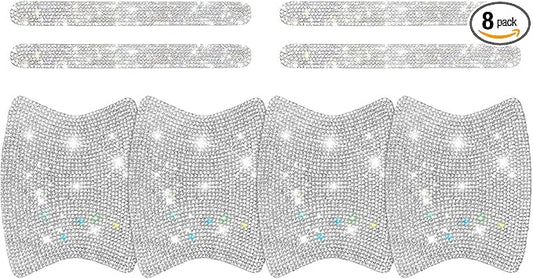 8 PCS Bling Car Door Handle Protector, Sparkling Rhinestone Door Handle Protective Sticker for Women, Scratch-resistant Waterproof Doors Bowl Decals, Universal for Car, SUV, Truck (Silver)
