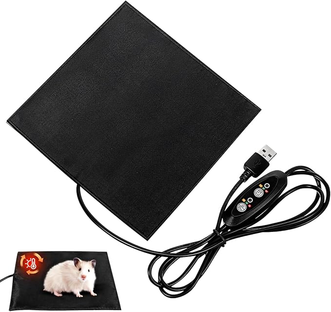 USB Heating Pad for Small Pets Reptile Heat Mat with Temp 5.5 Inch Thermal Insulation Mat for Hamsters Squirrels Rabbits Birds, Adjustable Terrarium Warm Cushion