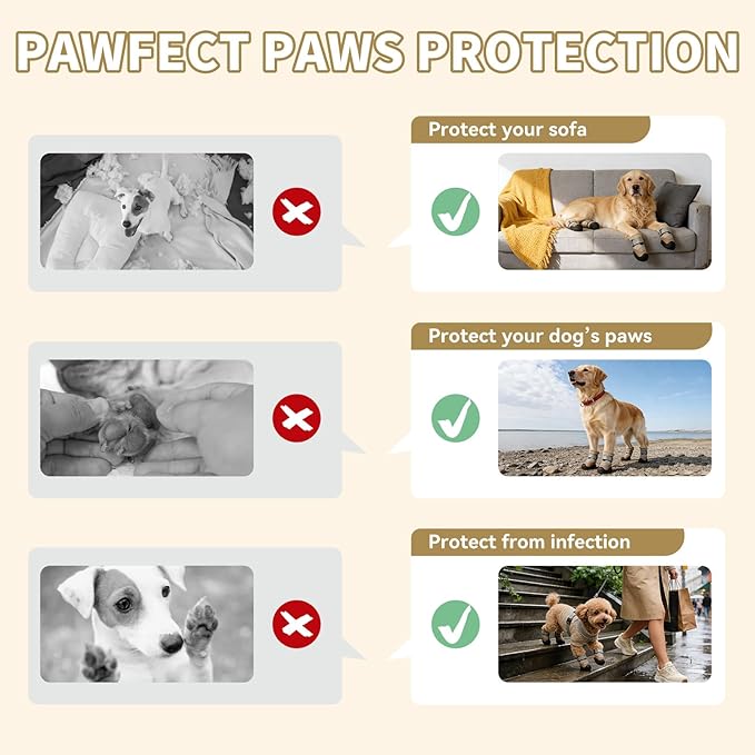 Dog Boots, Waterproof Dog Shoes with Reflective Straps, Rugged Anti-Slip Sole Paw Protectors for Medium Large Dogs, Breathable Pet Booties for Hot Pavement, Snow, Hiking, 4Pcs