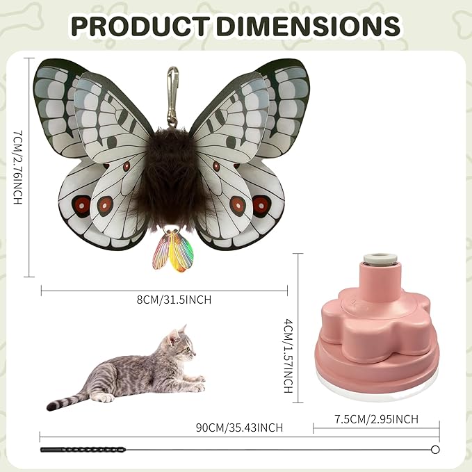 Walfront Cat Toys Interactive Teaser Wand, Butterfly Attachment with Pink Petal Suction Cup Base, Realistic Butterfly & Feather for Independent Play or Interactive Bonding with Cats & Kittens
