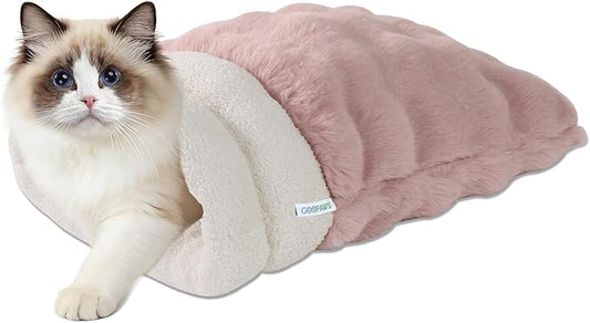 4 in 1 Self Warming Burrow Cat Bed, Pet Hideway Sleeping Cuddle Cave (Pink)