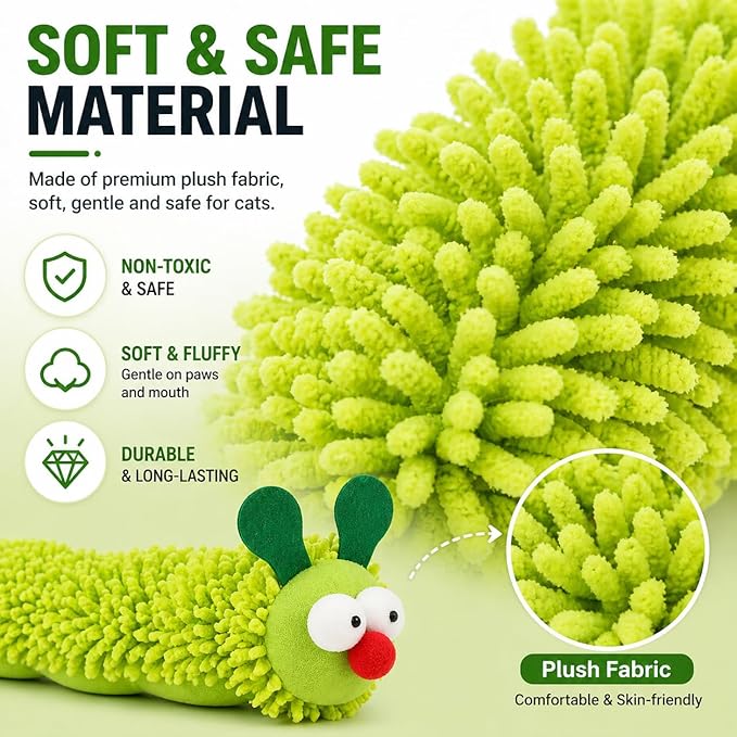 CaterpillarCat Toy for Indoor Cats, Plush Caterpillar Cat Toy for Kicking and Biting, Interactive Kitten Toy, Soft Chew & Kick Toy for Cats Boredom Relief