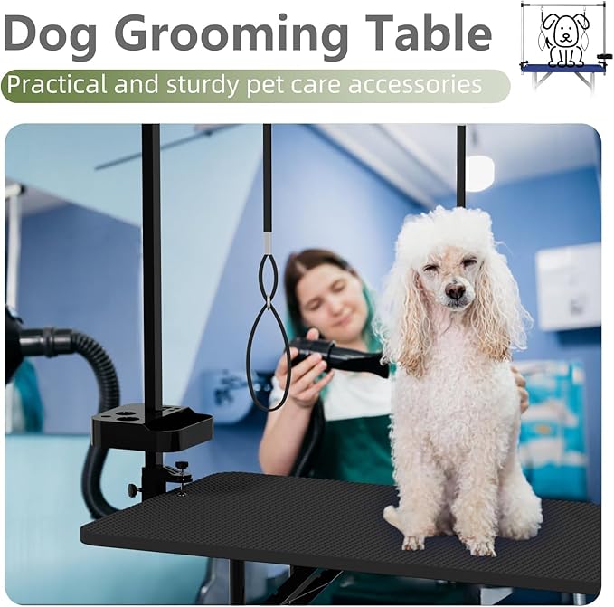 47"Professional Dog Pet Grooming Table Adjustable Heavy Duty Portable w/Arm & Noose & Mesh Tray (46", Black)