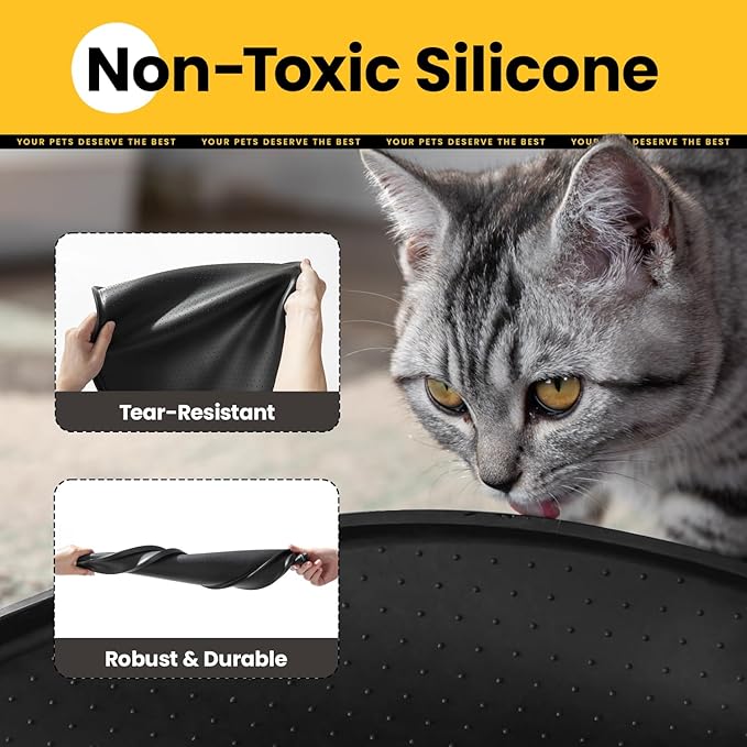 Conlun Dog Food Mat,1/2 Inch Raised Edges Cat Dog Feeding Mat for Spill Containment,BPA-Free Silicone Pet Food Mats for Floor Waterproof,Rubber Pet Placemats for Food and Water Bowls