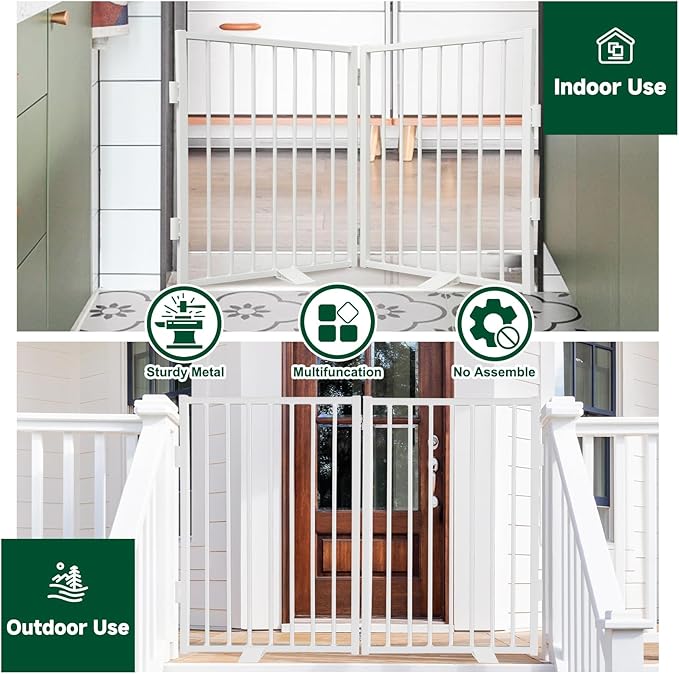 Snagle Paw Metal Freestanding Dog Gate,40” W x 36” H Dog Fence with Support Feet for Doorways, Stairs and Hallways, Portable Pet Gate for Indoor Use (2 Panel, White)