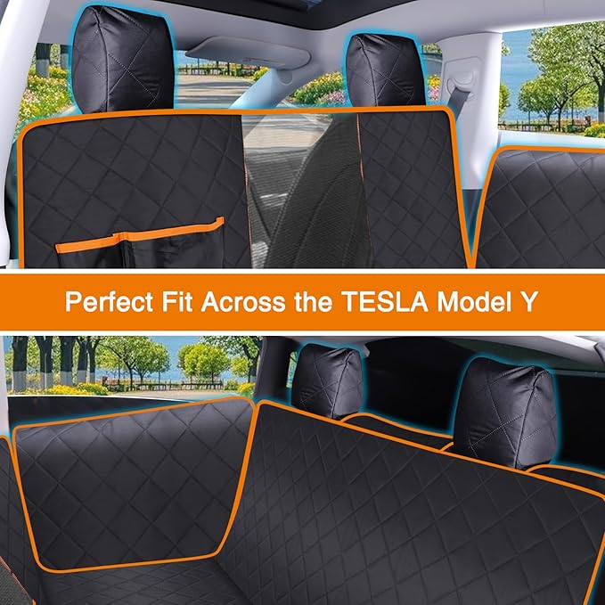 Dog Car Seat Cover for Tesla Model Y/3 with 2PCS Car Door Protector 100% Waterproof Pet Car Seat Cover Protects Vehicle from Hair, Scratches and Dirt, Customized Dog Car Hammock for Model Y/3