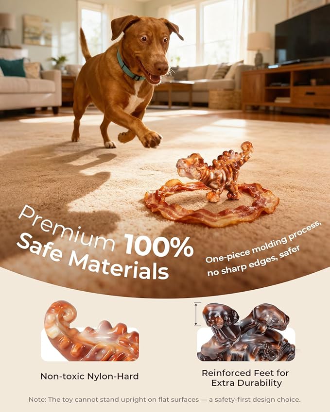 2 Pack Tough Nylon Dog Toys for Aggressive Chewers – Heavy Duty Dinosaur Chew Bones for Large Dogs (20–90 lbs), Bacon Flavor, Long-Lasting Power Chewer Toys to Keep Dogs Busy