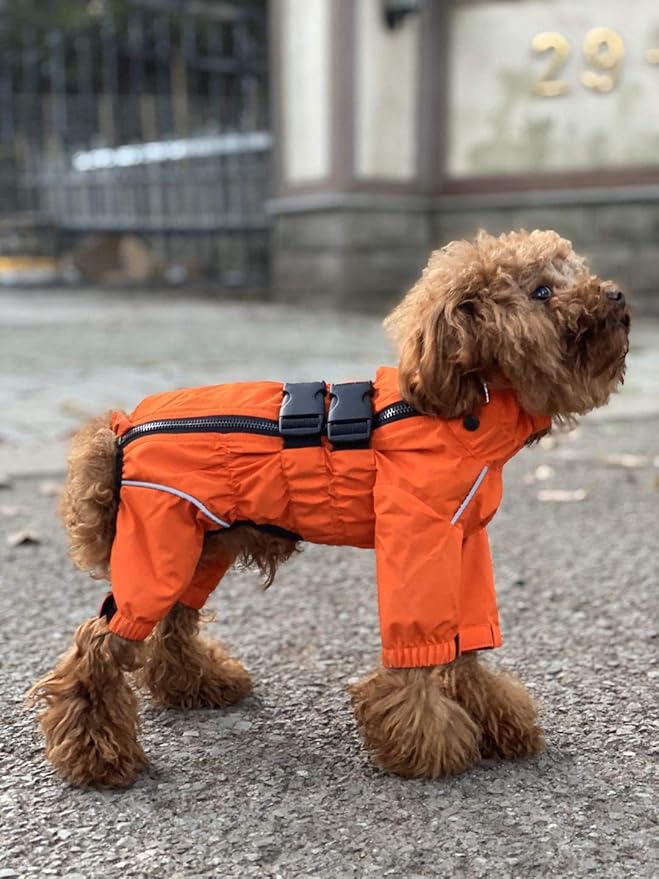 Lovelonglong Waterproof Dog Raincoat – 4-Leg Full Body Dog Rain Suit with Reflective Strips & Leash Opening, Outdoor Dog Jacket for Rainy Weather