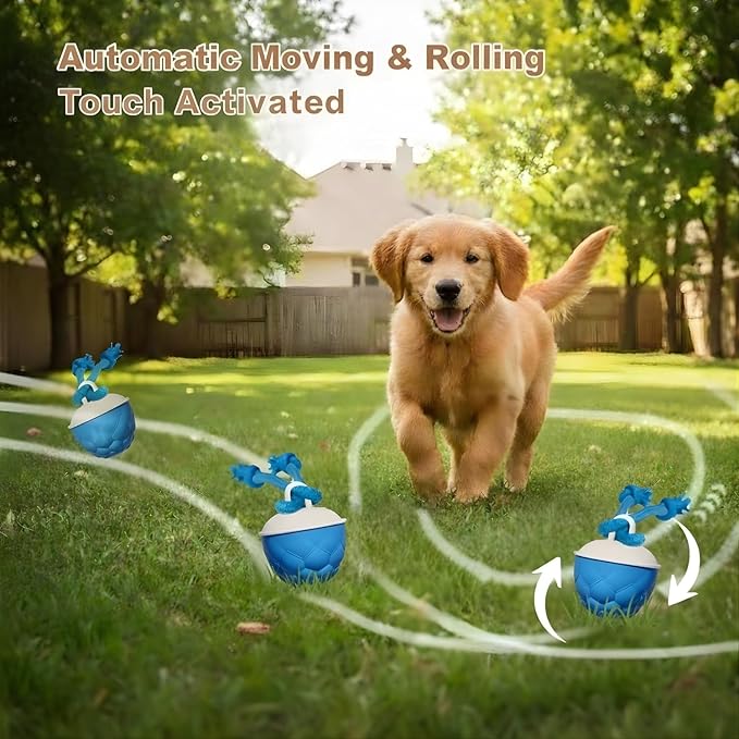 Moving Dog Toy with Rope – Smart Motion Activated Interactive Dog Ball for Small Dogs, 3 Speed Modes, USB Rechargeable Durable Interactive Puppy Toys & Dog Interactive Toys