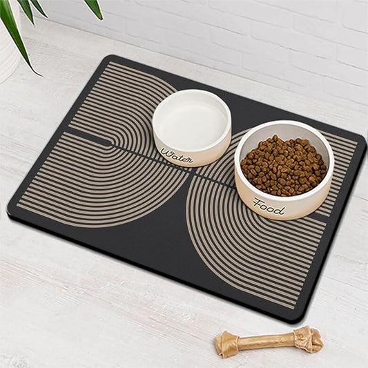 Modern Rainbow Easy Dog Food & Water Mat, Boho Vintage Pet Feeding Mat for Floor Non-Slip Waterproof, Super Absorbent Cat Bowl Mat, Easy to Clean Durable Pet Placemat,16" × 24"